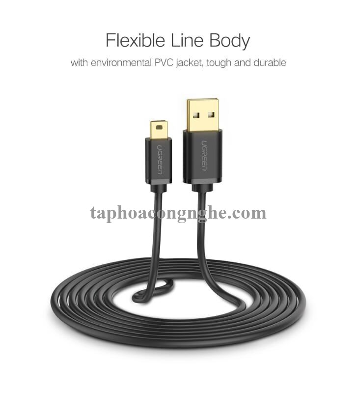 Ugreen 10354 0.5M màu Đen Cáp sạc truyền dữ liệu USB 2.0 sang MINI USB đầu mạ vàng US132 30010354